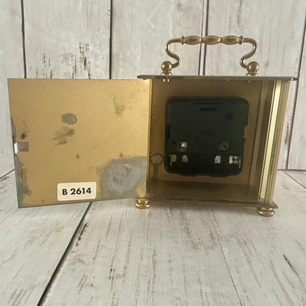 Bulova B2614 Gold Tone Quartz Carriage Clock Germany Vintage Mantel Desk WORKS